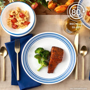 Corelle Laila 18-Piece Glass Dinnerware Set, Triple-Layer Chip Resistant Vitrelle, Blue Band Pattern, Service for 6, 1152253