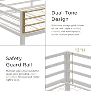 Furniture of America Twin Kids Junior Loft Bed with Full-Length Guardrails, Angled Ladder, White and Gold Two-Tone Metal Frame, 49-Inch High EC-BTS1249-W