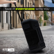 Altec Lansing Sonic Boom 120 Portable Bluetooth Party Speaker, 120W Peak Power, IP67 Waterproof, Multicolor LED Lights, Wheels and Handle, Black