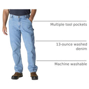 Carhartt Men's Loose Straight Denim Dungaree Work Utility Pants, 13-Ounce Cotton, Cove, 36W x 32L, 104941