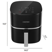 Chefman TurboX 5-Quart Digital Air Fryer, 4 Cooking Functions, X-Shaped Airflow, Touch Controls, Black, RJ38-5T