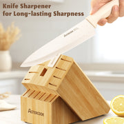 Astercook 17 Pieces Kitchen Knife Set, High Carbon German Stainless Steel Blades, Anti-Rust Coating, Built-in Sharpener, Ergonomic White Handles, Dishwasher Safe