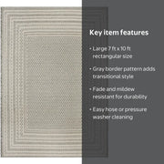 Better Homes & Gardens Outdoor Rug, 7 ft x 10 ft, Gray Border