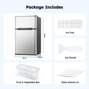 Simzlife 3.2 Cu Ft Two Door Mini Refrigerator with Freezer, Adjustable Removable Glass Shelves, Silver Matte Finish, RF-H