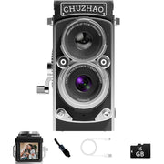 ITwano CHUZHAO Vintage Mini Digital Camera, 12MP, 1080P FHD Video, Autofocus, 16GB Card, Black - Portable TLR Style