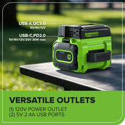 Greenworks Commercial 82PI1 82V 300W Vehicle Power Inverter, Portable Lightweight Design, Multiple Outlets, INB501