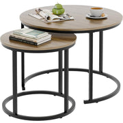 Huhote HM3057-UK Round Coffee Tables, Set of 2 End Table, 23.6/15.7 IN (Black Frame, Oak Top)