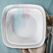 Corelle Vitrelle Aquarello 16 Pc Square Glass Dinnerware Set, Marbled Blue Pattern, Service for 4, 1151684