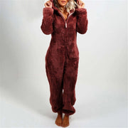 CHGBMOK Women Long Sleeve Hooded Jumpsuit Sleepwear, Wine Casual Winter Warm Rompe