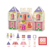 PicassoTiles 60 PC Princess Castle Theme Magnetic Building Blocks with Double Sided Printed Tiles and 2 Character Figures STEM Educational Toy Kit for Kids Ages 3 to 8 PTQ04
