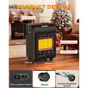 Kohree Portable Propane Space Heater, 18,000 BTU Radiant Cabinet Heater with 3 Heat Settings, Manual Control, Black, KR3311-WK
