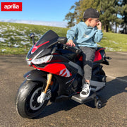 TCARAIWEN 24V Kids Motorbike Aprilia Licensed Ride on Toy, Black