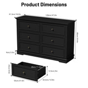 IDEALSOUL Black 6 Drawer Dresser, Vintage Wood Storage Cabinet with Waterproof Surface and Bronze Handles