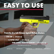 Sabre Pepper Projectile Launcher Kit, Compact Personal Safety Device with Adjustable Fiber Optic Sights, 7 .68 Caliber Pepper Projectiles, 350 FPS Velocity, Includes Practice Projectiles and Padded Case, SL-P1C