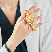 OLEVS OLS5563 Gold Wristwatch for Women, Luxury Diamond Quartz Analog, Stainless Steel Luminous Dress Watch with Date