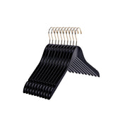 Quality Hangers Semi Curved Wooden Suit Hangers, Black Finish, Gold Swivel Hook, 10-Pack
