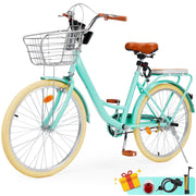 Bruce & Shark 26 Inch Commuter Bicycle, Comfortable City Bike with Rear Rack and Front Basket, Green, 18513150053