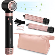 RACCOMB Salon 3 in 1 Hair Styler High-Speed Blow Dryer Brush with Auto-Wrap Curlers, Black and Rose