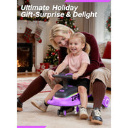 ZIFFY Electric Wiggle Car, 6V 5.5Ah Rechargeable Battery, 2 Speed Ride-On Toy with LED Wheels, Triple Anti-Rollover Safety, Purple