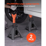 KFFKFF Heavy Duty Steel Jack Stands, 3 Ton Capacity, Adjustable Height 10.8 to 16.3 in, Secure Ratchet Locking Mechanism, Set of 2, HM3141B