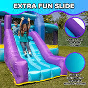 Sportspower Inflatable Bounce House with Slide, Whack-A-Play Game, Basketball Hoop, 550W Electric Blower, Blue Purple Yellow, INF-2415