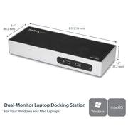 StarTech.com Laptop Docking Station, USB 3.0 Dual Monitor with HDMI and DVI/VGA, 6-Port USB 3.1 Hub, Gigabit Ethernet, Audio, Black and Silver, DK30ADD