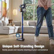 Hoofun Cordless Stick Vacuum Cleaner, 450W Motor, 50 Min Runtime, 1.5L Dustbin, HEPA Filter, Detachable Battery, Blue, CVC-001