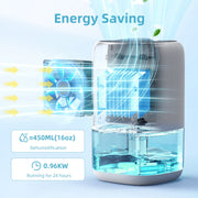 Kloudic Dehumidifier, Portable 35oz Water Tank, Ultra Quiet Operation Below 39dB, Auto Shut Off, White, 280 Sq.ft Coverage, CS01-WH