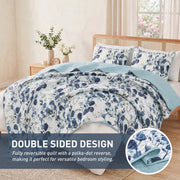 Regency Heights Full/Queen Botanical Quilt Set, 3-Piece Reversible Blue Floral and Polka Dot Coverlet Bedding with Shams, Lightweight All-Season RH14-0608