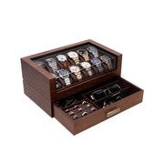 KAMIER High End Wooden Watch Box, 12 Slot Watch Case with Drawer, Acrylic Lid, 2-Layer Jewelry Storage, Brown