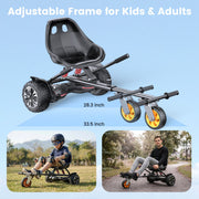 Magic Hover Self Balancing Scooter Go Kart Seat Attachment with Adjustable Frame, Double Shock Absorption, 360 Rotating Off-Road Wheel, Black, HK2