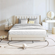 UHOMEPRO Q24040303 Queen Bed Frame Upholstered Platform Bed Frame with LED Lights, Beige