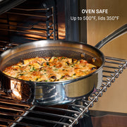T-fal Ceramic HybridMesh Stainless Steel 3 Quart Saut Pan, Heavy-Duty Tri-Ply Construction, Metal Utensil Safe, Cast Riveted Handle, Oven Safe with Glass Lid
