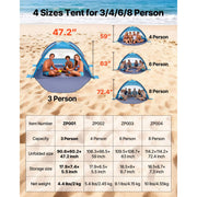 KFFKFF Beach Canopy Tent for 3 People, UPF 50+ Sun Protection, Lightweight Portable Sun Shelter with Carry Bag and Sand Pockets, Easy Setup