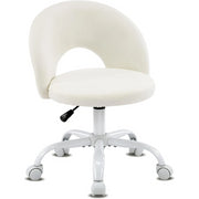 VINGLI Small Vanity Table with Wheels for Girls. Modern Height-Adjustable Armless Office Desk Chair. Comfortable 360 Swivel Wheeled Chair for Study, Makeup Room, Small Space, White Linen