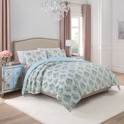Paris Hilton Coquette Floral Blue Comforter Set, 3-Piece, Full/Queen, Polyester Microfiber, Reversible
