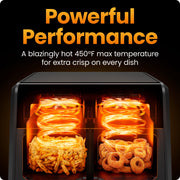 Chefman TurboFry 9-Quart Dual Basket Air Fryer, 4 Cooking Functions, 450F Max Temp, Black, RJ38-45DB