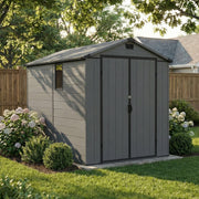 Homall HM697-DGY 6x10ft Outdoor Plastic Storage Shed with Lockable Double Door, Window, Wood-Effect Finish, Gray