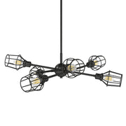 Golden Lighting Axel 36 Inch 6 Light Chandelier with Adjustable Sputnik Arms, Matte Black Wire Shades, Alloy Steel Construction, 1945-6 BLK-WIRE-BLK