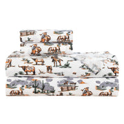 HiEnd Accents Ranch Life 4 Piece Queen Western Bed Sheet Set, 100% Cotton, Green and White Cowboy and Longhorn Horse Print, SS2138-QN-DF
