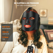 Raccomb SKB-2318L Red Light Therapy Face Mask, 6 Light Modes with Near-Infrared 850nm, 400 LED Beads, Adjustable Strap, Portable Silicone Design, 3000mAh Battery