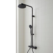 Signature Hardware 953952 Hollybrook Thermostatic Exposed Pipe Shower System with Rainfall Shower Head, Multifunction Hand Shower, and Hose - Matte Black