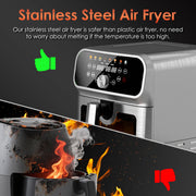 WHALL Stainless Steel 6QT Air Fryer, 8 Preset Menus, Visual Window, 360 Rapid Air Circulation, 1600W, 400F