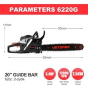 Vetoper 20-6220G(two bars) Gas Chainsaw 62CC 2 Stroke Handed Petrol Gasoline