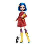Mattel Monster High Skullector Coraline Doll with Yellow Raincoat, Movie-Inspired Accessories, Cat Figure, Rag Doll, Display Stand JHK65