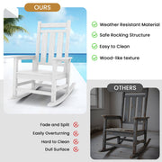 KINGYES Outdoor Rocking Chair Set of 2, HDPE All-Weather Patio Rockers, White, Oversized Design