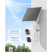 Hiseeu 4MP Dual Lens Solar Battery Outdoor Security Camera, 360 Panoramic View, Waterproof, PIR Motion Detection, Two-Way Audio
