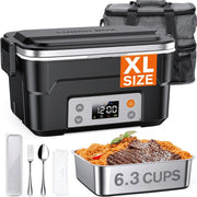 Mpow XL 6.3-Cup Cordless Electric Lunch Box with Scheduled Heating, Two-Tier Insulated Carrying Bag, Removable Divider, Utensils Included