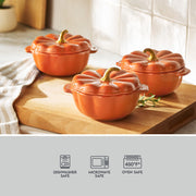 The Pioneer Woman Pumpkin Stoneware Mini Cocottes with Lids, Orange, Set of 3, 0.5 Quart Each