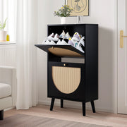 Ktaxon Shoe Storage Cabinet with 2 Flip Drawers, Black Rattan Finish, Wooden Entryway Organizer Rack, 21.3 in Length, 9.5 in Width, 38.6 in Height, 14399559026